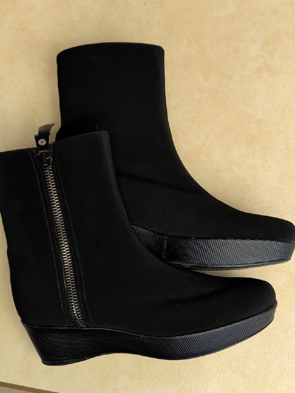 Stuart Weitzman Black Wedge Ankle Booties with Exterior Zip